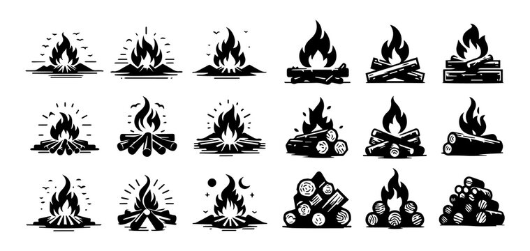 Vector collection of campfires with silhouette style