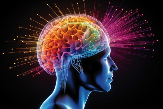 Anesthesia medical illustration, Anesthesiology and perioperative care shimmering brain dots lightning, nerve cells fire with blue background, Anaesthesia, Neuronal energy, clinical healthcare