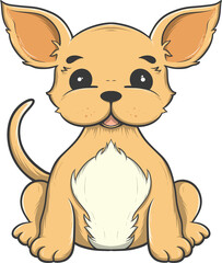 Cute cartoon puppy with big ears and a happy expression