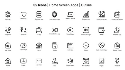 Obraz na płótnie Canvas Home screen apps icons pack for your web and mobile application designs