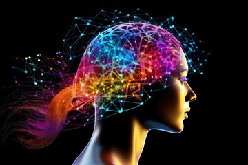Colored head in the dark, medical illustration, brain photography of the human head, eeg, Biomedical Imaging, MRI guided focused echograph, electroencephalogram type activity, brain food, cerebellum