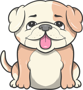 Cute cartoon pug dog with a happy expression