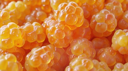  a close up view of a bunch of gummy bears with yellow gummy bears on the top of the gummy bears are yellow and orange gummy bears on the bottom of the gummy bears.