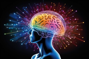 Colored head in the dark, medical illustration, brain photography of the human head, eeg, Biomedical Imaging, MRI guided focused echograph, electroencephalogram type activity, brain food, cerebellum