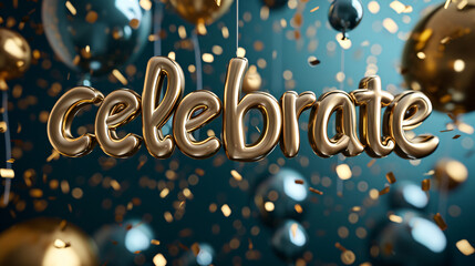 "Celebrate" in Bubble Gold Lettering Style