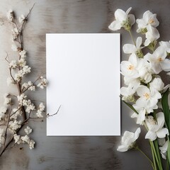 Blank white 5x7 invitation card mockup, Etsy, trendy, spring generative ai