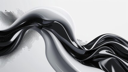 abstract banner featuring a fluid, liquid shape in a classic black and white theme, intertwined with a modern twist of gradient color dots suggesting advanced technology.  - obrazy, fototapety, plakaty
