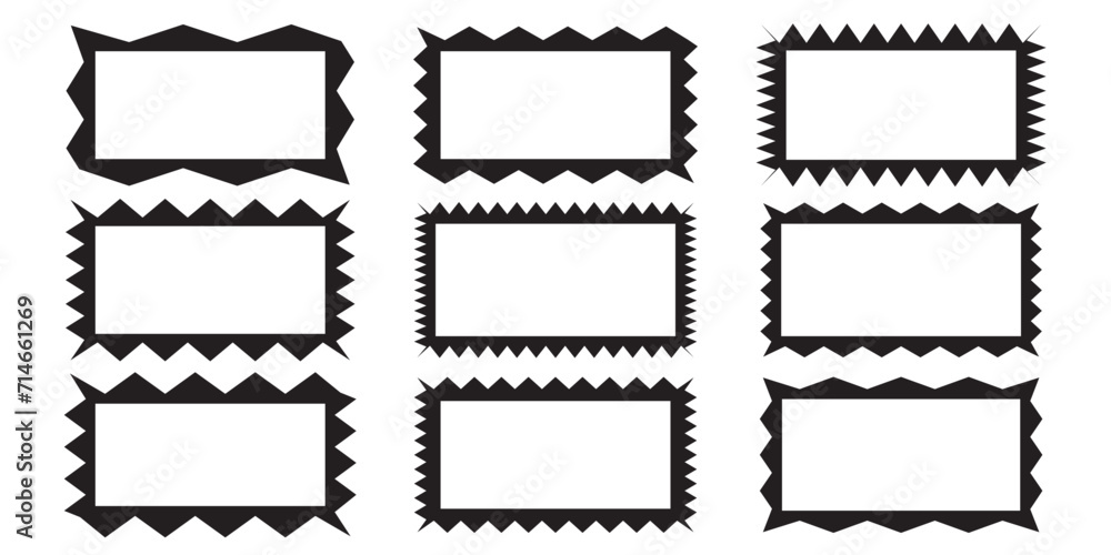 Poster torn shape pieces set. set of black jagged paper square. zig zag edge rectangle shape collection. ja