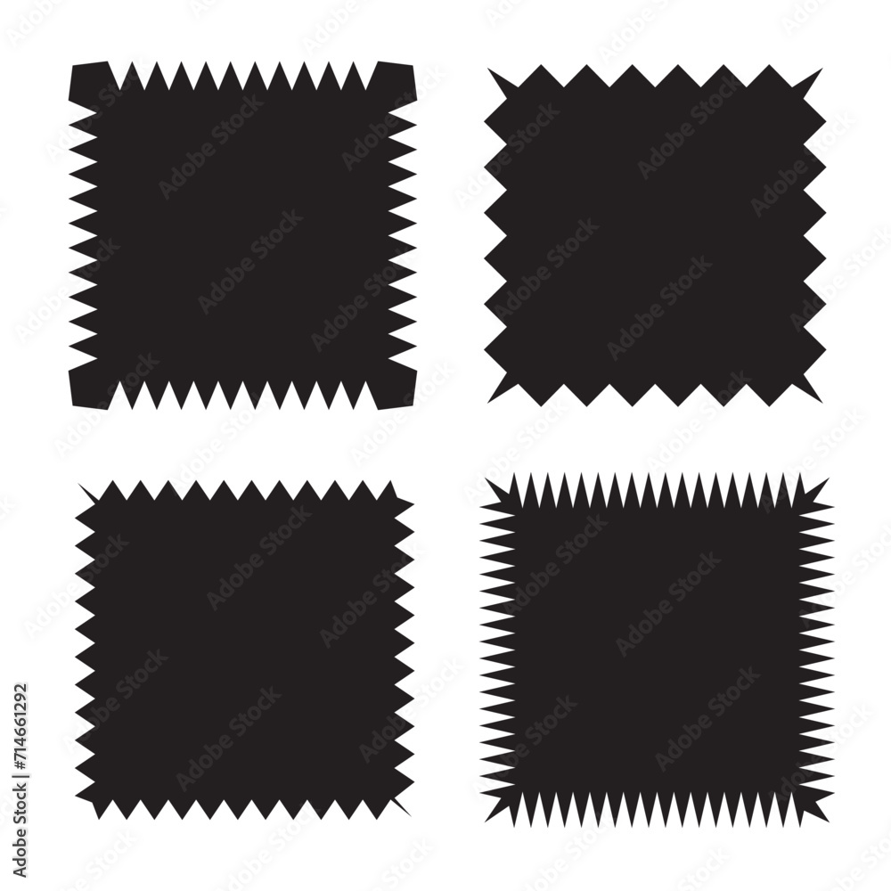 Poster torn shape pieces set. set of black jagged paper square. zig zag edge rectangle shape collection. ja