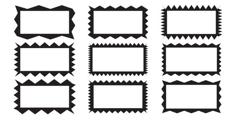 Torn shape pieces set. Set of black jagged paper square. Zig zag edge rectangle shape collection. Jagged rectangular elements set. 