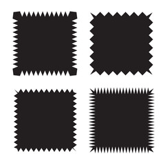Torn shape pieces set. Set of black jagged paper square. Zig zag edge rectangle shape collection. Jagged rectangular elements set. 