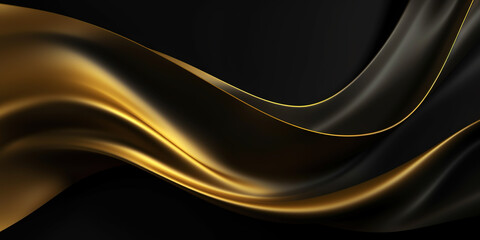 Obraz premium Abstract background with realistic golden and black wavy fluid shape. Interwined gold stripes. Generative AI