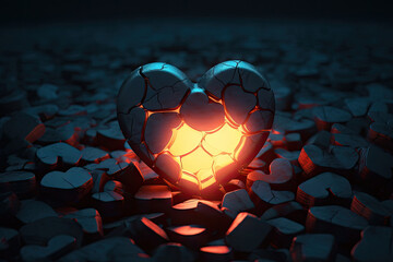 burning heart in the night, Glowing Heart with Broken Hearts