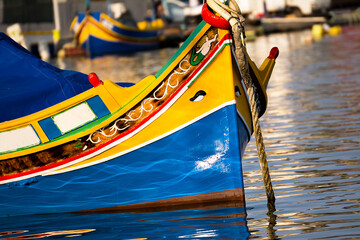 Detail of the bow of the typical Maltese boats, luzzi, with the traditional eyes - 714663213
