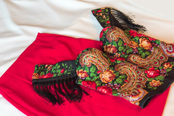 Ethnic embroidered corset, flowers details. Concept of beauty Slavic women, Boho style 