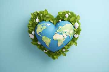 Earth in heart shape. Earth day, World Health Day, Save the environment.