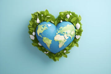 Fototapeta premium Earth in heart shape. Earth day, World Health Day, Save the environment.