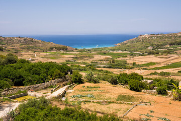 Fototapeta na wymiar Panorama to Ramla beach on the island of Gozo in Malta