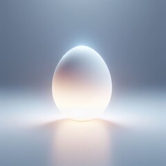 White luminous Easter egg isolated on a white background. Easter holiday concept in minimalism style. Fashion monochromatic composition. Web banner with copy space for design.