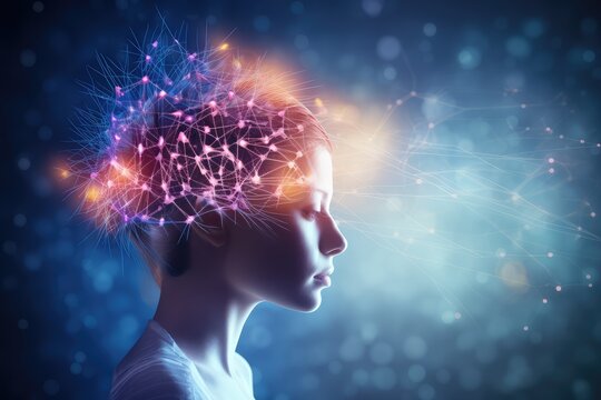 Brain, gentle light, positive energy, calming serenity, mental clarity during sleep. Sleep cycle, quality, duration are vital for combating insomnia, various sleep disorders, overall axon well-being