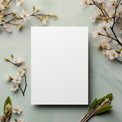 Blank white 5x7 invitation card mockup, Etsy, trendy, spring generative ai - obrazy, fototapety, plakaty