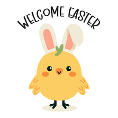 Obraz na płótnie Canvas Cute easter chick. Welcome Easter vector illustration.