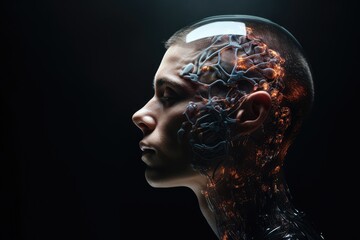 Brain in sleep, adorned neon lights,mantras and Chakra visualizations. Embracing silence and peaceful breath,haven for inner peace and stress reduction, creating a serene and tranquil sanctuary.