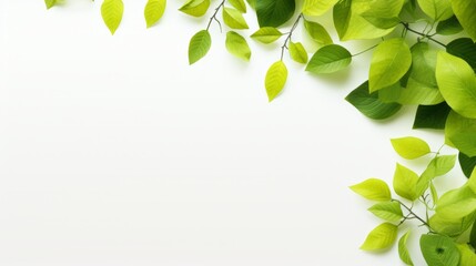 springtime and summer leaves on white background with copy space