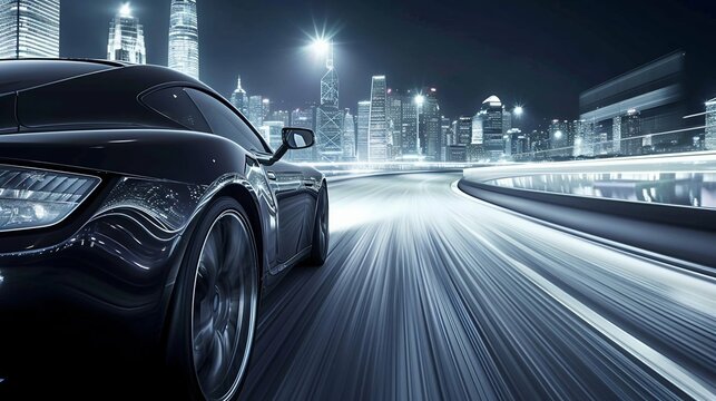 High-Speed Sports Car Racing Through the Urban Night. Generative ai