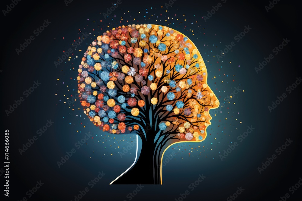 Aufkleber human brain ai colorful neuron illustration, brain learning new knowledge and understanding input th