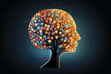 Human Brain AI Colorful Neuron Illustration, Brain learning new knowledge and understanding input through knowledge transfer and expand skillset with education by Education from experienced Teachers - obrazy, fototapety, plakaty