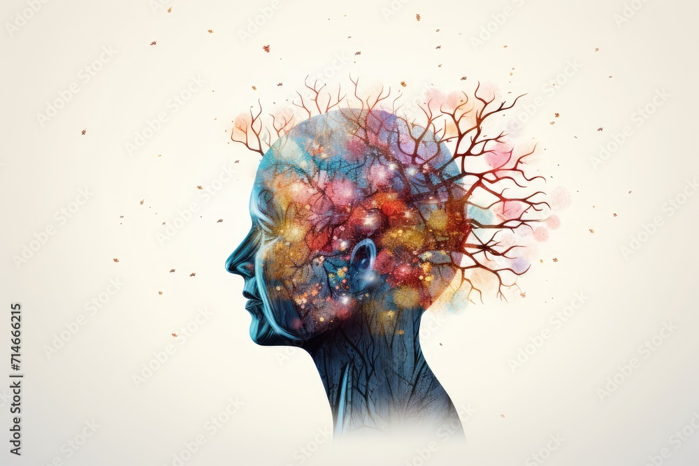 Aufkleber human brain ai colorful neuron illustration, brain learning new knowledge and understanding input th