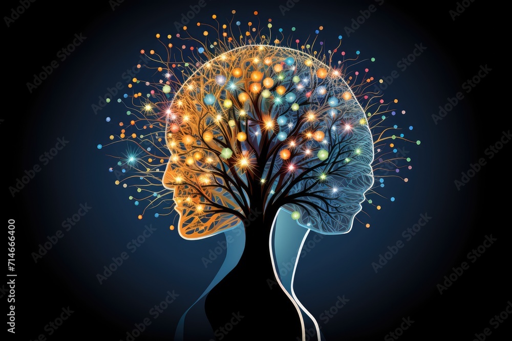 Aufkleber human brain ai colorful neuron illustration, brain learning new knowledge and understanding input th