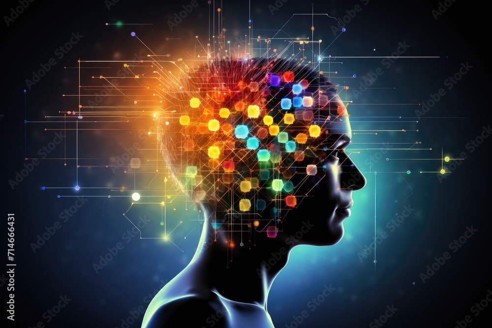 Aufkleber human brain ai colorful neuron illustration, brain learning new knowledge and understanding input th