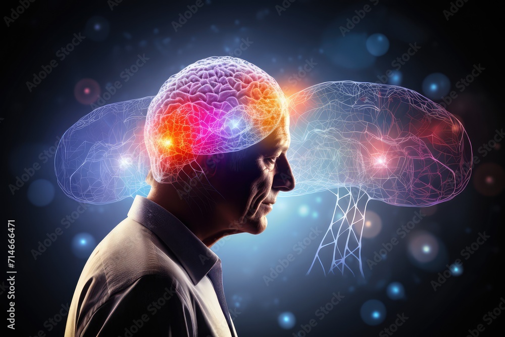 Aufkleber human brain ai colorful neuron illustration, brain learning new knowledge and understanding input th