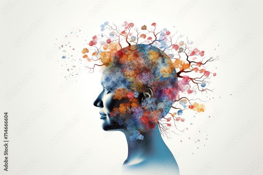Poster human brain ai colorful neuron illustration, brain learning new knowledge and understanding input th