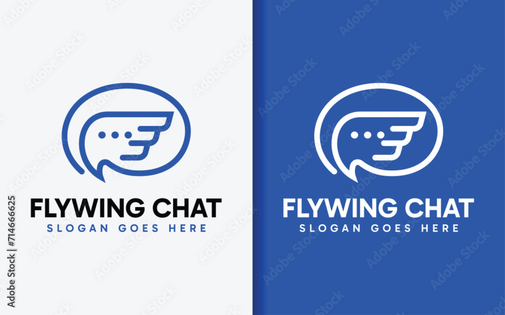 Poster simple minimalist chat bubble combined with bird wing design concept. vector logo illustration.
