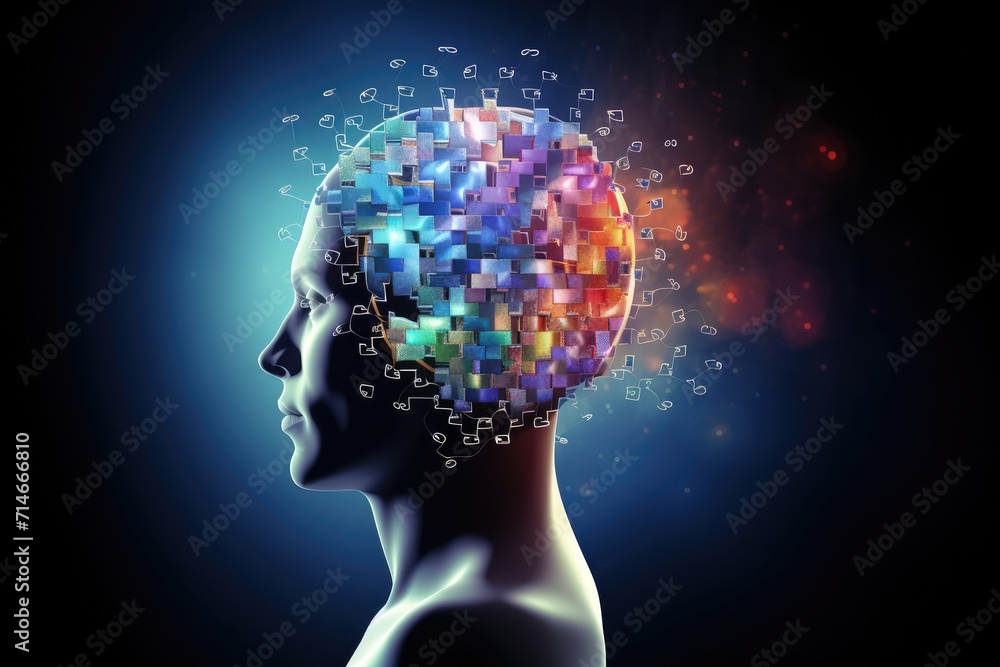 Aufkleber human brain ai colorful neuron illustration, brain learning new knowledge and understanding input th