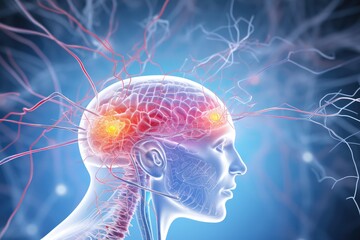 Obraz premium Realm of sleep, brain serene brain tree, neurons and neuronal pathways. Zen, loving kindness, Vipassana, yoga, deep mindful breathing, mind scan relaxation, deeply relaxed restful sleep state.