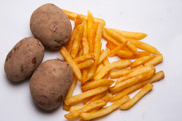 fresh potatoes and fried French fries