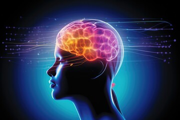 Obraz premium Red Brain cycles calming, restful REM sleep phase. Mindfulness, relaxation, guided meditation techniques aid in achieving transcendental sleep state. Mantras deep and blue restorative sleep experience