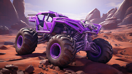 A purple rock crawler tackling challenging obstacles. - obrazy, fototapety, plakaty