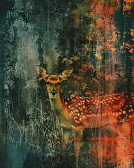Kunst. Collage - Reh im Wald