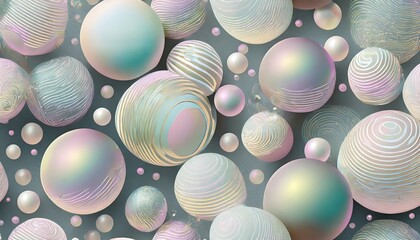 seamless background of mix sizes iridescent pastel 3d spheres