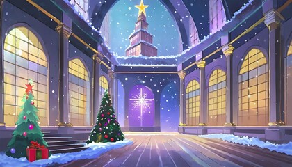 anime game art background a university illuminated in christmas abstract digital illustration created with 