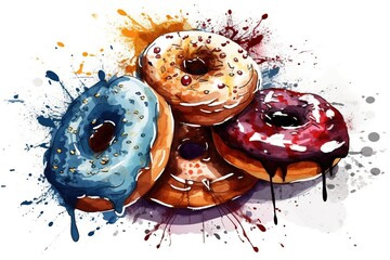 Painted donuts on a white background