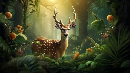 Fototapeta premium deer in the forest created with Generative Ai