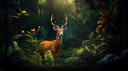 Fototapeta premium deer in the forest created with Generative Ai