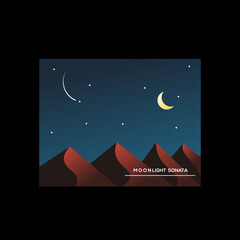Fototapeta premium Moonlight mount illustration design flat minimalist