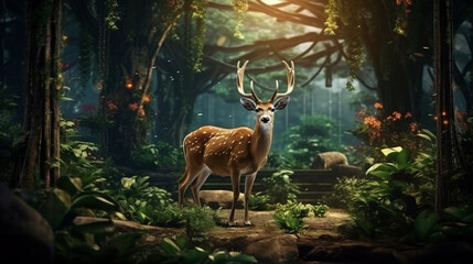 Fototapeta premium deer in the forest created with Generative Ai
